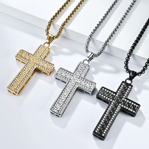 Stainless Steel <b>Cross</b> Necklace Pave Setting Men's Hip Hop Pendant Gift Jewelry - Product Image 2