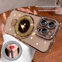 Housse de protection haut de gamme avec support de miroir en diamant scintillant magnétique pour iPhone 16 Pro Max 15 Pro Max