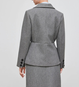 <span class=keywords><strong>Blazer</strong></span> de Mujer Gris de Lana Mezclada con Doble Botonadura, Cuello Solapa y Cintura Ajustada, Chaqueta Elegante para Oficina - Product Image 3