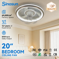 Ventilateur de plafond LED intelligent 20 pouces avec télécommande et fonction de minuterie, design moderne pour chambre à coucher, prix compétitif OEM/ODM