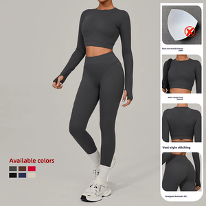 Completo Sportivo Invernale da Donna 2 Pezzi, Stile Europeo Americano, Solido, Aderente, Spazzolato, per Yoga, Asciugatura Rapida, Traspirante, per Fitness e Corsa all'Aperto - Product Image 5