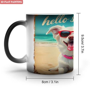 Mug en céramique 11oz noir givré, tasse magique changeante de couleur thermique, motif chien d'été - Product Image 1
