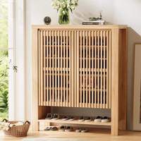 Meuble à chaussures moderne en bois de 43 pouces avec portes à lattes, 8 étagères réglables, et étagère inférieure ouverte, facile à assembler, gain de place, pour la maison et l'hôtel