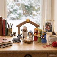 Ensemble de personnages de Noël en laine faits main au crochet : Marie, Joseph, Bébé Jésus, Ange, Pasteur, Sages Hommes, Âne - Décoration de Noël