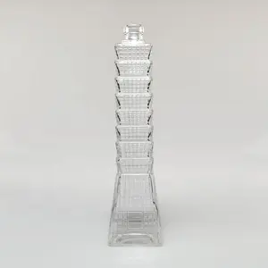 Botella de vino en forma de torre Eiffel, licor de vidrio con forma única, extra blanca
