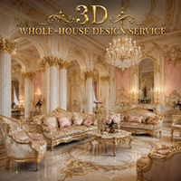 Service de rendu 3D pour la conception d'intérieur de maison personnalisée, solution de rénovation de manoir de style rococo français