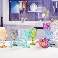 Nouveau Style coloré arc-en-ciel couleur verrerie gobelets Vintage verre vin gobelets en relief couleur verres à pied pour mariage