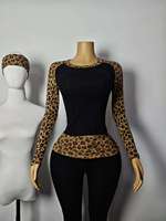 Vêtements tendance pour femme, imprimé léopard, ensemble de deux pièces, vêtements de détente d'été, manches raglan, taille pliable, pantalon long, coton respirant, élasthanne