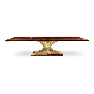 Factory Direct Italian <strong>High</strong> <strong>End</strong> Rectangular Solid Wood Dining <strong>Table</strong> <strong>High</strong> <strong>Gloss</strong> Wood Veneer with Brass Base Luxury and Elegance - Product Image 1
