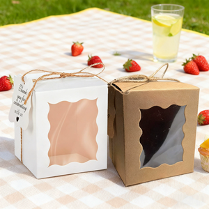 White and Kraft Paper <b>Boxes</b> with <b>Clear</b> Window Twine Tie Self Erecting <b>Gift</b> Packaging Rectangle Shape Recyclable Craft Use - Product Image 1