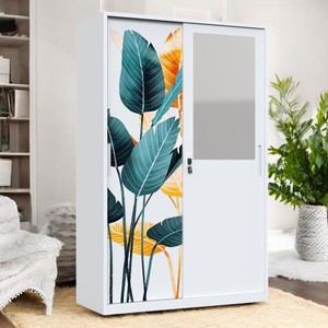 Custom Printed 3-Door Steel <b>Wardrobe</b> with Mirror Modern Design for Home Bedroom Dining & Living Room for Gym Use - Product Image 2