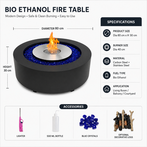Table de foyer extérieur au <span class=keywords><strong>bio</strong></span>éthanol, foyer rond avec verre bleu, brûleur en acier inoxydable <span class=keywords><strong>pour</strong></span> patio et jardin - Product Image 4
