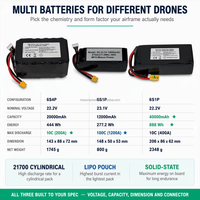 Batterie Li-ion 6S 22,2V 10000mAh 21700 à décharge rapide 25C de Mason Power Battery Manufacturer pour drones FPV longue portée et UAV de transport