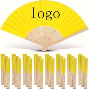 Precio de fábrica: Abanico de mano de tela de bambú de 21 cm (8 pulgadas) con estampado de seda blanca para novias, bodas, fiestas, regalo de empresa DIY barato, decoración. - Product Image 4