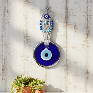 Décoration murale en macramé 12x32cm Verre Evil Eyes Tenture murale Produit décoratif - Product Image 3