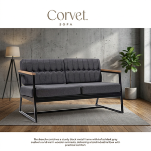 Sofá de Dos Plazas Moderno en Gris Oscuro, Tapizado, con Reposabrazos de Madera Rellenos de Espuma, Estructura Metálica, Sofá Cama para Sala de Estar - Product Image 2