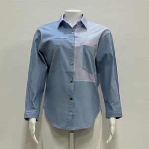 Camicie e <span class=keywords><strong>Bluse</strong></span> da Donna OEM/ODM con Maniche Lunghe a Righe, Bottoni e Orlo Arricciato, Stile Oversize - Product Image 2