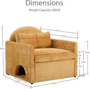 <span class=keywords><strong>Fauteuil</strong></span> XXL moderne en tissu chenille, canapé d'appoint pour appartement, hôtel, salon et chambre (Jaune) - Product Image 3