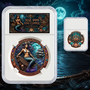 Moneta da Collezione in Rame Puro .999 da 1 oz, Regina del Mare Pirata Sirena, con Rilievo 3D, Rotonda Commemorativa Fantasy in Slab Protettivo Gradato - Product Image 1
