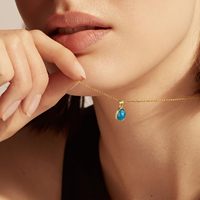 Collier pendentif en acier inoxydable plaqué or 14 carats avec apatite bleue en cabochon, pierre précieuse naturelle facettée en forme de goutte d'eau