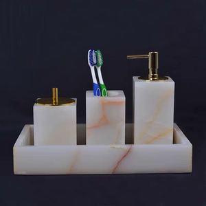 Ensemble d'accessoires de salle de bain de luxe en onyx blanc de haute qualité, 5 pièces, vente en gros - Product Image 1