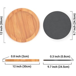 Tabla de cortar redonda de bambú con superficie de piedra para servir carne, queso y desayuno - Product Image 5