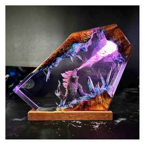 Godzillaes เครื่องประดับศิลปะเรืองแสงทำด้วยมือทำจากไม้เรซินของตกแต่งฉากมอนสเตอร์ Sci-Fi พร้อมเปลวไฟสีม่วงสำหรับเป็นของขวัญสำหรับสะสม - Product Image 1