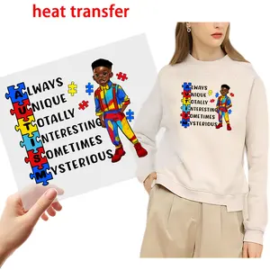Autistic children good waterproof diy print shirts custom logo dtf sticker heat transfer labels for t-shirts