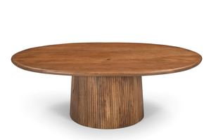 Table basse ovale en bois, plateau en bois de noyer marron clair, bois de mangue, mobilier de salon, collection à prix de gros - Product Image 4