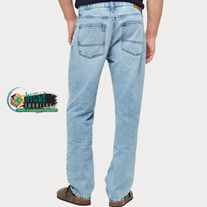 Jean en denim de coton pour homme, coupe droite, délavé clair, taille mi-haute, coupe classique, décontracté, pour le printemps et le quotidien - Product Image 3