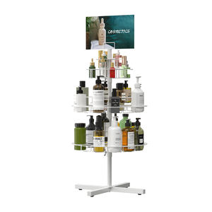 Metall Double <span class=keywords><strong>Tier</strong></span> Counter Top Flaschen regal Wasser flaschen ständer Spinner Kosmetik regal mit Werbetafel - Product Image 1