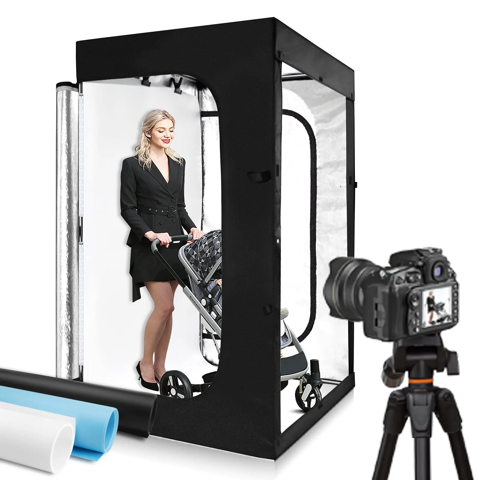 210 cm 3 Farben Kulissen Photobox große Studio-Lichtbox 160 W Fotobühne Zelt für Fotografie Portrait Modell Kleidung