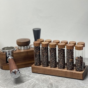 Rak Penyimpanan Biji Kopi Klasik Ramah Lingkungan dari Kayu dan Kaca dengan 6/12 Lubang Penyimpanan 2Oz untuk Kopi dan Teh - Product Image 6