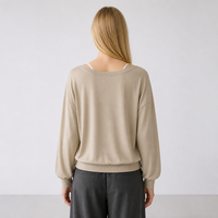 HOO Nouvelle Collection Automne Ensemble Deux Pièces Femme Style Français Col Rond Ample Gilet Superposé Polyvalent Chemise Ample à Manches Longues Longueur Genou TZB839