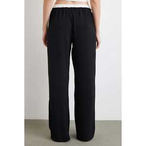 Pantalones Anchos de Pierna Ancha con Cintura Elástica Negra para Mujer - Product Image 1