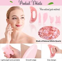 Ensemble de 5 outils de massage facial Gua Sha personnalisés OEM, en résine de jade rose, avec support de massage facial, fabriqué au Guangdong, support technique en ligne