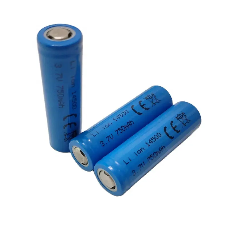Venta al por mayor 14500 baterías de iones de litio cilíndricas 3,7 V 750mAh celdas de batería recargables para linterna