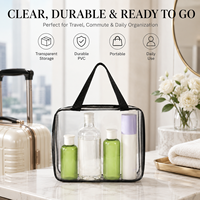 Pochette de maquillage transparente en PVC, trousse de toilette de voyage transparente, approuvée par la TSA, organiseur de cosmétiques imperméable avec bordure noire, portable