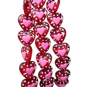 Cuentas de Corazón Abombadas de Vidrio Esmaltado Multicolor Pintadas a Mano con Esmalte Rojo Amoroso de 20mm para Fabricación de Joyas - Product Image 3