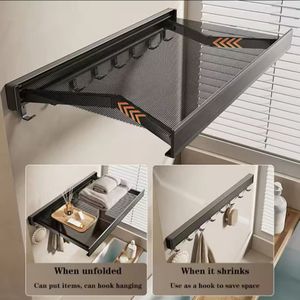 Filet de séchage en aluminium <span class=keywords><strong>pour</strong></span> balcon Fenêtre non perforée Conception télescopique pliante <span class=keywords><strong>pour</strong></span> chaussettes et chaussures peu encombrantes Vêtements dans la salle de bain - Product Image 2