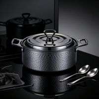 Mini-marmite commerciale 3 plis en acier inoxydable avec couvercle, finition martelée, double poignée, compatible induction, pour shabu-shabu