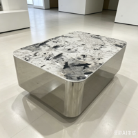 Table de bar lumineuse en acier inoxydable avec plateau en marbre changeant de couleur pour clubs privés, salons de cocktails et bars modernes