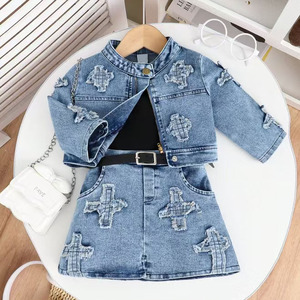 2026 Spring Autumn <strong>Clothes</strong> for Girls Denim Embroidered <strong>Jack</strong> Vest Skirt 3Pcs Girl <strong>Clothes</strong> Quality Solid Children <strong>Clothes</strong> 0-3Y - Product Image 3