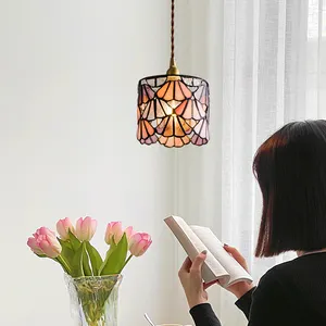 Латунная Подвесная лампа витражная столовая Бар Кафе крыльцо освещение E27 в европейском стиле креативная люстра