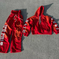 Streetwear personnalisé éponge française Vintage CottonHalf Zipper Survêtement Broderie Applique Pantalon de survêtement évasé et Ensemble de sweat à capuche zippé