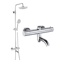 GEMOEM Ensemble de douche thermostatique moderne mural en laiton, mitigeur de salle de bain à poignée unique chaud/froid, douche carrée à jet doux