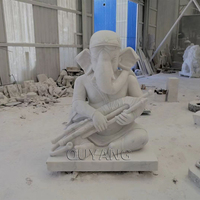 QUYANG Sculpture en pierre naturelle, tête d'éléphant, Statue de bouddha, Sculpture religieux en marbre blanc, seigneur Hindu Ganesha