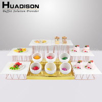Huadison Hôtel Équipement En Acier Inoxydable Buffet Risers Or Rose Banquet De Mariage Buffet Présentoir De Nourriture