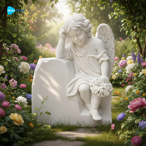 Мемориальный памятник из натурального мрамора «Маленький ангел», красивый белый мраморный надгробный камень «Маленький ангел» - Product Image 4