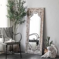 Miroir sur pied vintage chic argenté, décoration de luxe pour la maison, cadre métallique fait main, anti-explosion, incassable, personnalisable